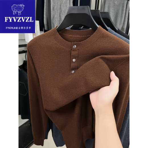 FYVZVL Ordo City high-end worsted wool sweater men's Henry round neck casual fashion thin sweater spring and autumn sweater pure gray 100% imitation pure wool 2XL recommended 155-170Jin Jin equals 0.5 kg