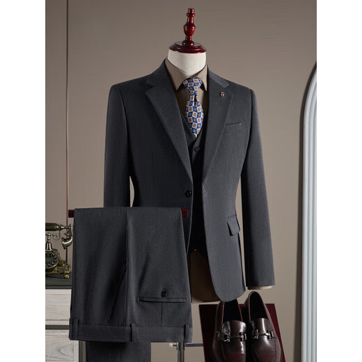 
SAINT ANGELO 2025 autumn suit men groom wedding dress business casual work professional small suit men two buckles - light gray vest three-piece set for tie XL 52