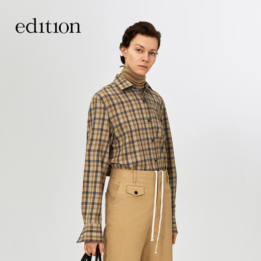 Edition Gao Yuanyuan's same style 2025 winter new elite wardrobe series retro plaid wool shirt khaki plaid S