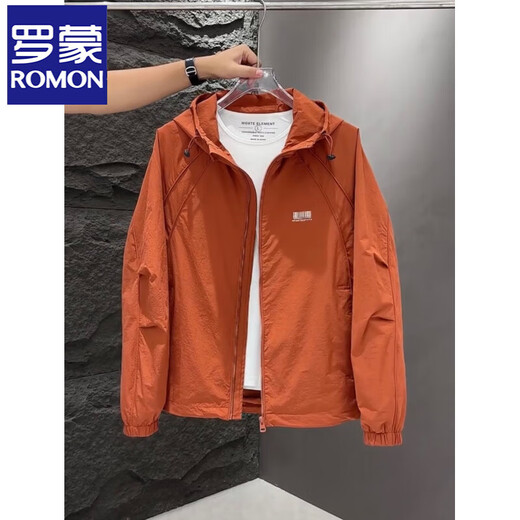 ROMON Jacket Men's Hooded Jacket 2025 Autumn and Winter New Trend Versatile Micro Loose Work Jacket Men Orange 2XL