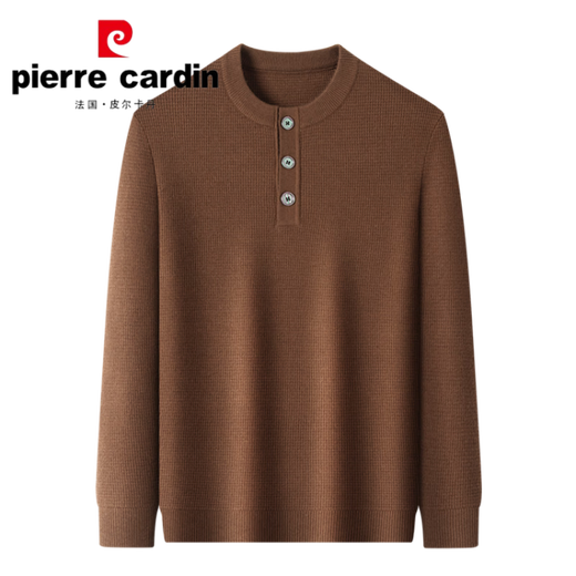 Pierre Cardin Henry collar men's sweater men's cardigan winter 2024 new style sweater long-sleeved inner layering shirt earth brown one size 50