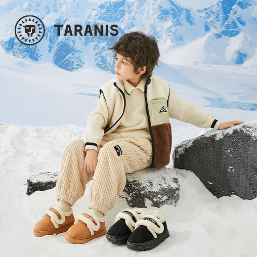 泰兰尼斯儿童棉鞋男童冬季新款加绒保暖防滑软底包跟女童雪地靴宝宝棉拖鞋 黑色 35 -36码 内长20.5cm适合脚长19.0cm
