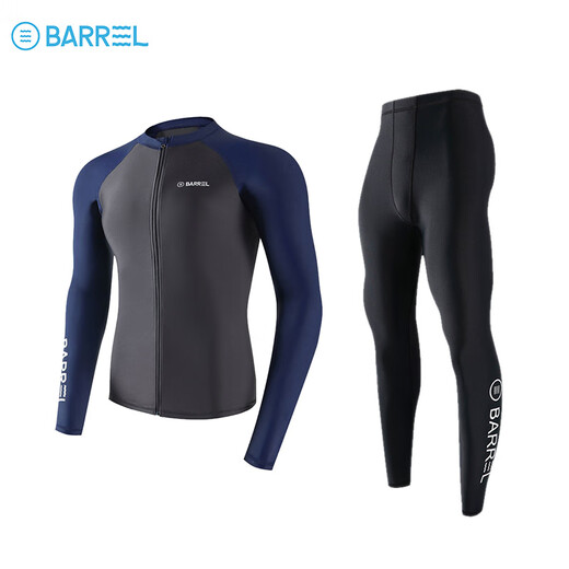 Snorkeling swimsuit two-piece men's large size jellyfish suit sun protection surfing suit quick dry dry surfing wet suit long men's blue gray zipper top + trousers two-piece set L (115-140Jin Jin equals 0.5kg)