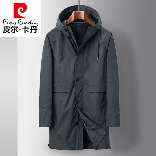 Pierre Cardin (pierre cardin) hooded windbreaker men's mid-length high-end brand coat light luxury men's 2026 spring and autumn coat cloak high-end gray M 170 recommended 100-120Jin Jin equals 0.5 kg