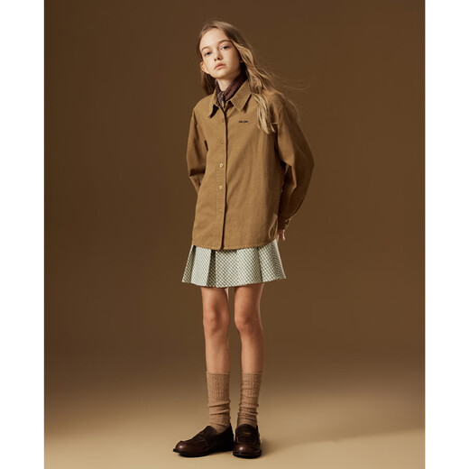 ELLE KIDS children's clothing Maillard long-sleeved shirt girls autumn and winter new corduroy embroidered retro style top khaki 130
