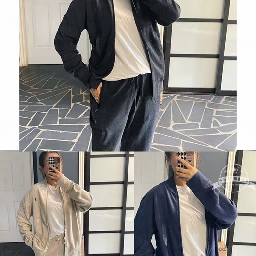 RRL Ralph Lauren small label Henry collar zipper sweatshirt for men and women, oatmeal top S