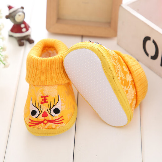忻悦晴新生儿虎头鞋婴儿秋冬宝宝地板鞋高筒棉鞋红色鞋子冬季周岁鞋子 醒狮红色 12 适合0-5个月