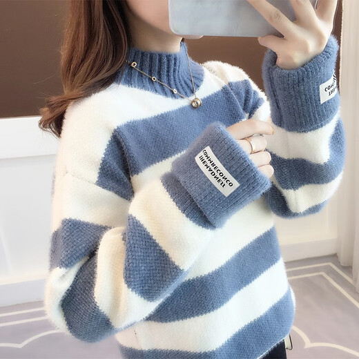 Xiaohongshu's popular mink velvet sweater for women with half turtleneck and velvet 2025 autumn and winter new style student loose bottoming blue. Collection comes with shipping insurance. S80-95Jin Jin is equal to 0.5kg. One size fits all.