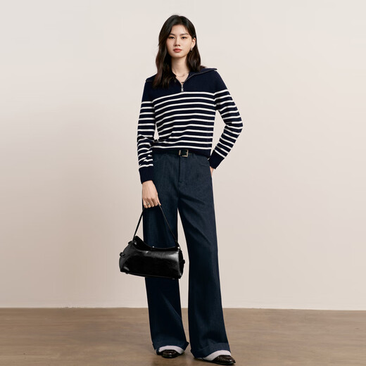 Eveli (eifini) Jiang Xin endorses Eveli herringbone velvet jeans straight wide-leg floor-length pants 2025 winter new style dark navy M 105-115 Jin Jin equals 0.5 kg waist circumference 70