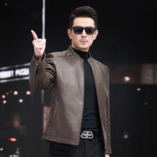 VBA first-layer sheepskin Haining genuine leather jacket men's new casual stand-up collar genuine leather jacket slim autumn coat black M M95-105Jin Jin equals 0.5 kg