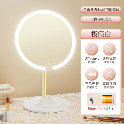 2025 New LED Mirror Cosmetic Mirror Desktop Desktop with Light Student Home Fill-Light Mirror with Makeup Storage Tube 2024 New Upgrade Minimalist White