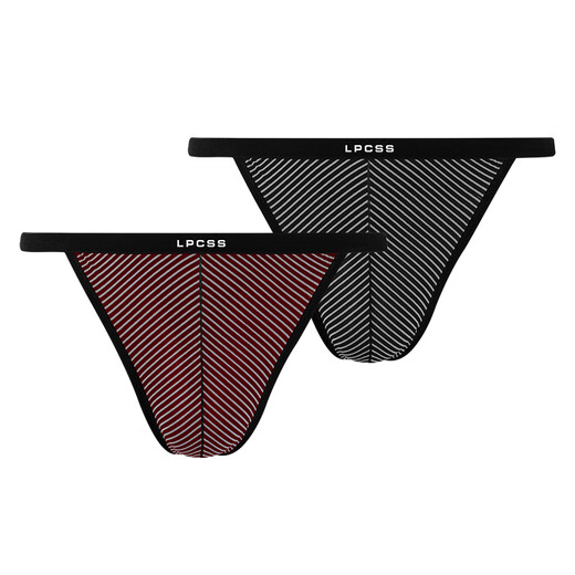 LPCSS Men's Striped Thong Modal Sexy Underwear Fashion Back Piece Ice Silk Mesh Men's T-Pants High-Looking Black + Burgundy L_100-120Jin Jin is equal to 0.5kg