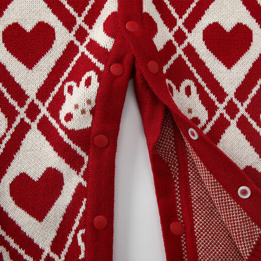 BORBOON B baby autumn and winter one-piece baby girl red festive full moon New Year greetings winter style small month old clothes red 7622 73cm