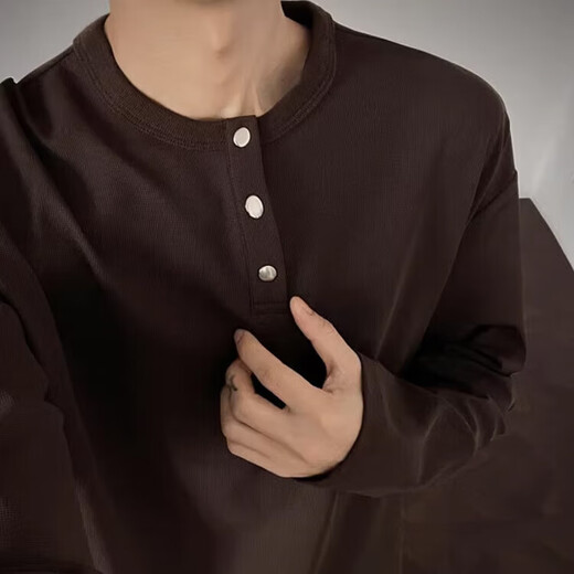 American Waffle Henry Collar Long Sleeve T-Shirt for Men Spring and Autumn New Trendy Brand Handsome Heavy Bottoming Shirt White XL (Recommended 120-130Jin Jin is equal to 0.5kg)
