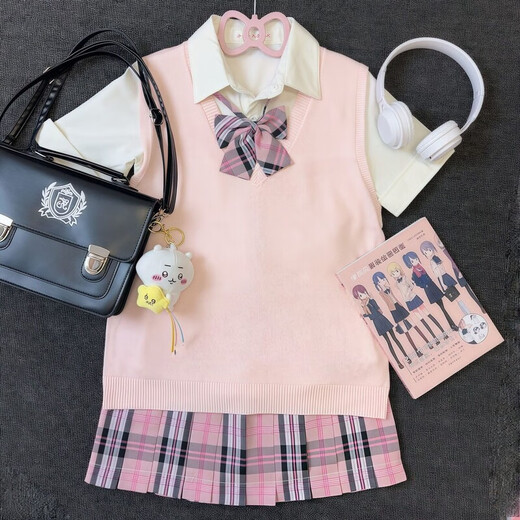 Girls 18 original jk uniform genuine plaid skirt sweater vest vest jk suit college style female autumn and winter stacking gray vest + Zi Feiyu + bow tie hanger airplane box XS