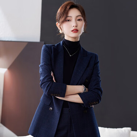 Davia High-End Suit Suit Women's Fashion Slim Suit Jacket Women's Professional Slim Business Formal Wear Navy Suit + Wide Leg Pants Thick XL (115-125 Jin Jin equals 0.5 kg)