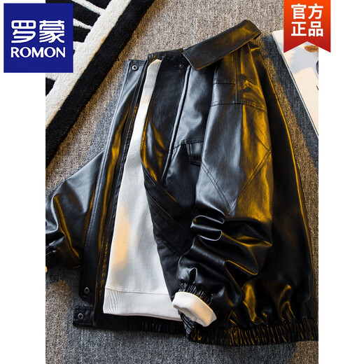 ROMON men's American retro pu leather jacket men's 2026 new style handsome spring and autumn trendy brand work jacket black higher than peer quality S