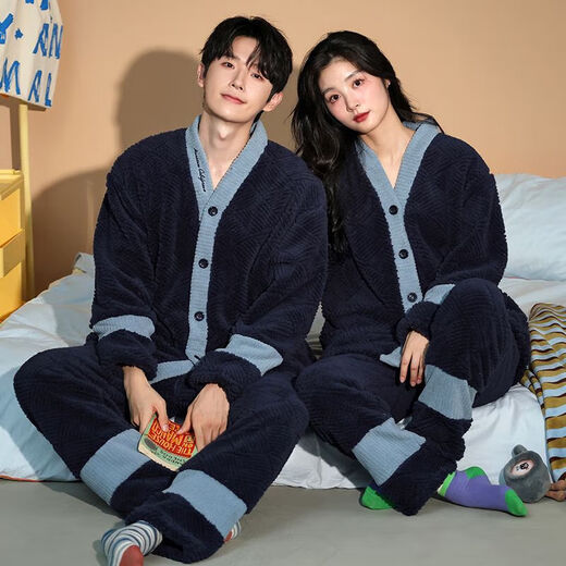 Victoria style couple pajamas winter coral velvet warm and thickened casual sweet flannel home clothes men and women outer wear suit XH9040 M women