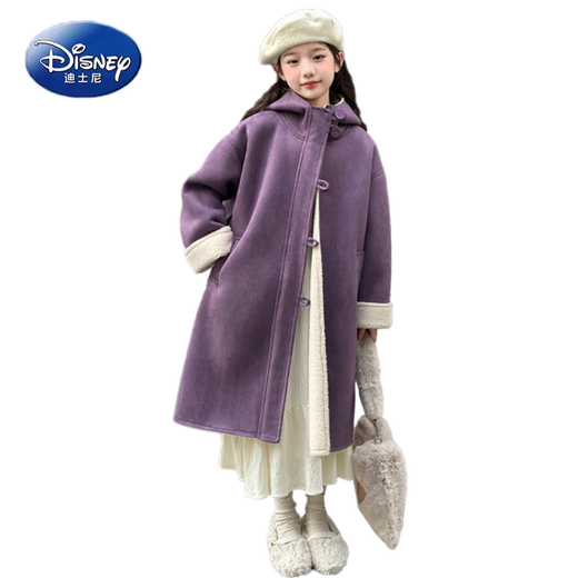 Disney (Disney) Girls' Autumn and Winter Plush Jacket 2025 New Fur-in-One Windbreaker for Older Girls and Children's Winter Shearling Coat Brown 160 cm
