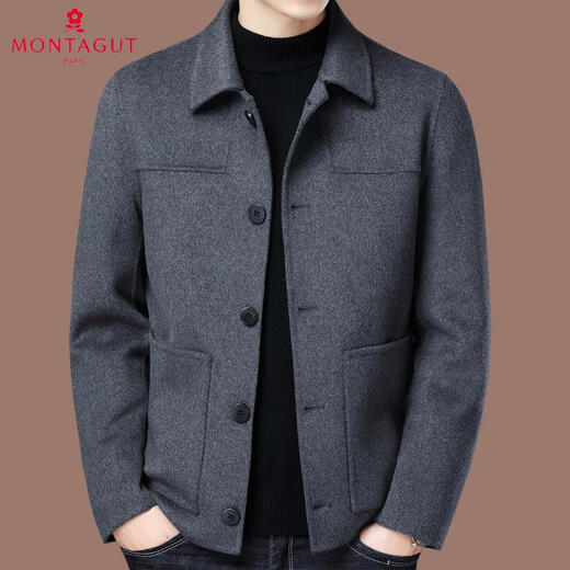 MONTAGUT French Montagut double-sided cashmere coat for men middle-aged autumn and winter short lapel jacket wool woolen casual coat black L 175/92A