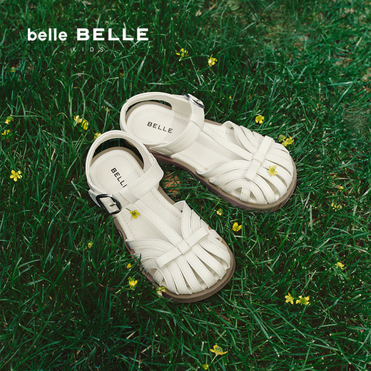 Belle Girls' Shoes Holiday Style Roman Sandals Shopping Mall Same Style Hollow Casual Sandals 15000B75 Beige 28