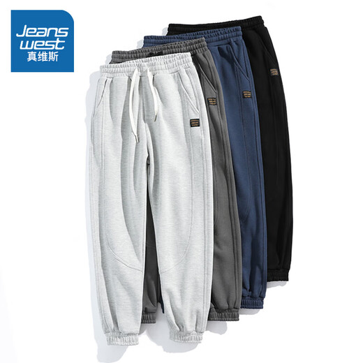 Jeanswest Velvet Thickened Men's Pants 2025 Autumn and Winter Tie-Leg Sweaters Loose Sports Pants Casual Pants K6136 Navy Velvet L