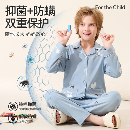 Hongdou Children's Spring and Autumn Pajamas Boys Pure Cotton Antibacterial Suit Long Sleeve Middle and Large Children Boys Home Clothing Suit