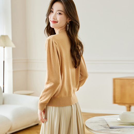 Shexi (Srcr) short pure wool sweater for women 100% wool sweater with autumn and winter rhombus embroidered knitted bottoming shirt