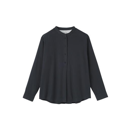 MUJI Women's Flannel Stand Collar Long Sleeve Blouse Women's Plaid Shirt Shirt Women's 25 Winter BC2OHC5A Dark Navy S (155/80A)