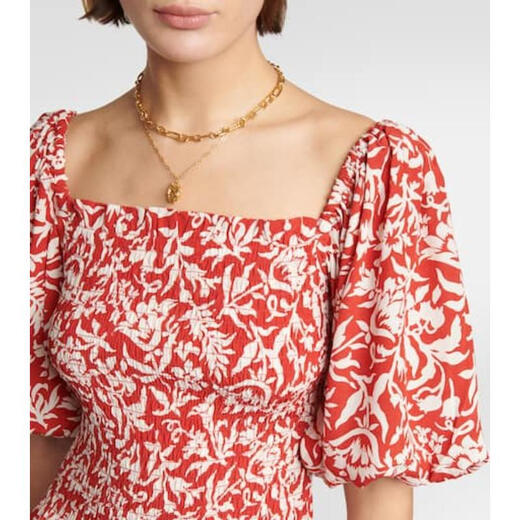 Ralph Lauren pony mark light luxury women's CREPE floral smocked top red 20 | L