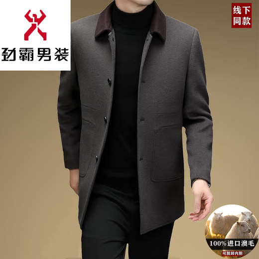 KBXNG Jinba high-end double-sided woolen coat for men middle-aged and elderly fathers business lapel down-lined woolen coat Gray coffee M 170 Recommendation 100-125Jin Jin is equal to 0.5 kg