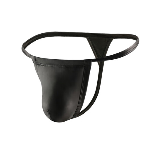 Universal men's single-sided detachable underwear with buttons on both sides, imitation leather thong briefs, T-shaped sexy patent leather youth pants, black buttons M