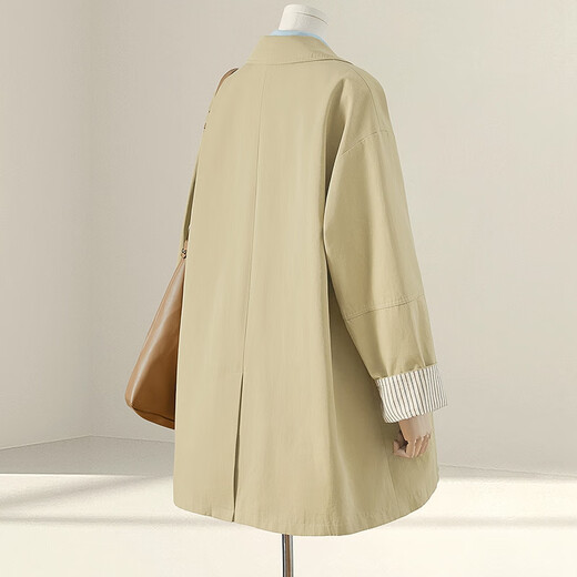 She Pool Lapel Single Breasted Straight Windbreaker Women's 2025 Autumn New Design Plaid Sleeve Casual Jacket