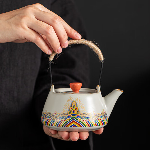 Eight Thousand Lines Ru Kiln Kung Fu Tea Set Lift Teapot Tea Maker High-end Gift Box Holiday Gift Housewarming Gift Souvenir