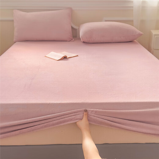 Nanjiren Milk Velvet Bed Sheet 1.8x2m Double 1.5x2m Mattress Protector Winter Baby Velvet Coral Velvet Bedspread Cover Bean Paste Powder All-Inclusive Non-Slip Thickened Warm Single Bed Sheet 90cm*200cm