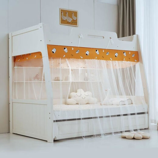 Yusenyi Mosquito Net Double Door Mosquito Net Bookshelf Trapezoid Household Bunk Bed High and Low Bunk Bed Tie and Rope Style - Little Dinosaur White Mesh 1.02m Bottom Bunk Top Width 90cm - Length 190