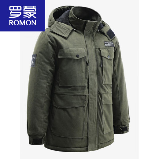 ROMON outdoor cotton coat, men's assault cotton work clothes, cotton jacket, labor protection uniform, cotton coat, winter thickening, cold-proof, windproof and warm, 607 military green velvet-lined cotton coat, one size too small, S 165 size (95-105 Jin Jin is equal to 0.5 kg)