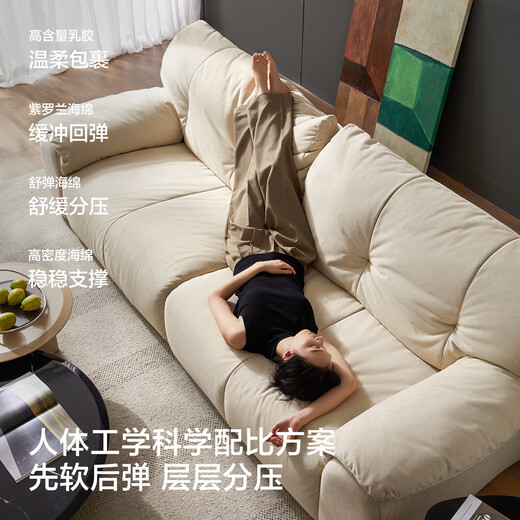 Lin's home sofa living room straight row 2025 new modern simple removable cat scratch cloth cream style sofa BS636 12 anti-bacterial cat scratch cloth 2.72 meters | Fritillaria white