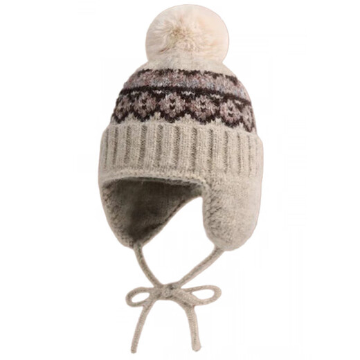 SOMUBAY (SOMUBAY) Fair Isle hat for women, thickened and warm, autumn and winter ear protection hat, wool ball knitted woolen hat, cycling anti-cold Lei Feng hat, beige M (54-60cm)