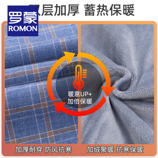 ROMON brushed plaid warm shirt men's long-sleeved cotton velvet thickened shirt middle-aged autumn and winter business casual new style 3WB2011-10 41 yards (velvet thickened)