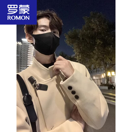 罗蒙（ROMON）中长款毛呢大衣男款冬季英伦风过膝风衣飞机扣感韩系呢子外套 米白色 升级*款 90%的买家选择 M 90-120斤