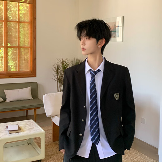 Towhale's Yearly Diary School Collection Black Suit Kurosaki Butler Suit and Trousers Suit Men's Autumn and Winter Jacket Tokyo Yearly Notes DK Kurosaki Butler Black Suit Free Metallic Green Badge 2XL