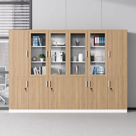 Yusenyi file cabinet wooden file cabinet information cabinet storage cabinet bookcase glass lockable office cabinet color five-door bookcase package delivery