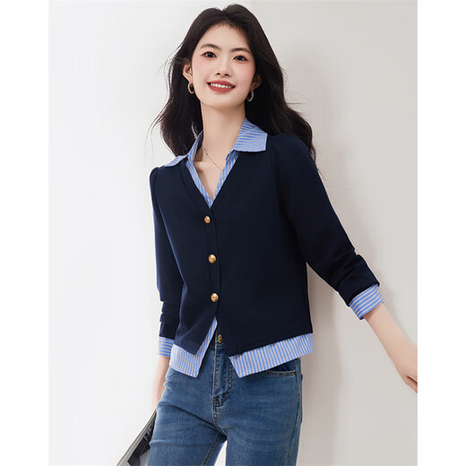 Xinfeiyu fake two-piece spliced shirt for women 2026 spring and autumn new long-sleeved high-end sense of age-reducing petite top