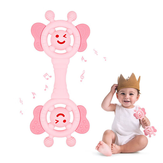 Teething Baby Food Grade Silicone Latex Toothbrush Teething Stick Teething Stick Teething Device Anti-Eating Hand Teether Pacifier Whale Blue and White Color Matching 1 Pack