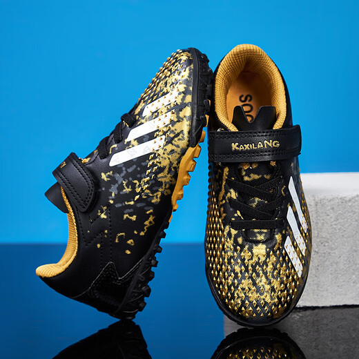 Children's football shoes Velcro breathable training shoes TF broken nails Boys Falcon 25 lawn competition special 6199 black gold 33