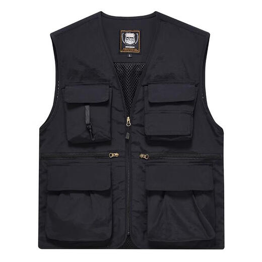 MKFZ multi-pocket vest men's workwear loose fishing photography director media work clothes vest with printed logo black 8899 S