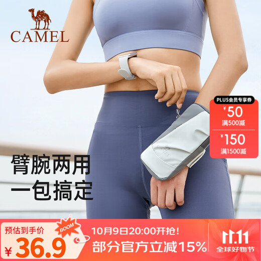 CAMEL running mobile phone arm bag men and women mobile phone bag arm storage bag wrist bag arm sleeve sports outdoor mobile phone bag 574C635602, sea salt gray