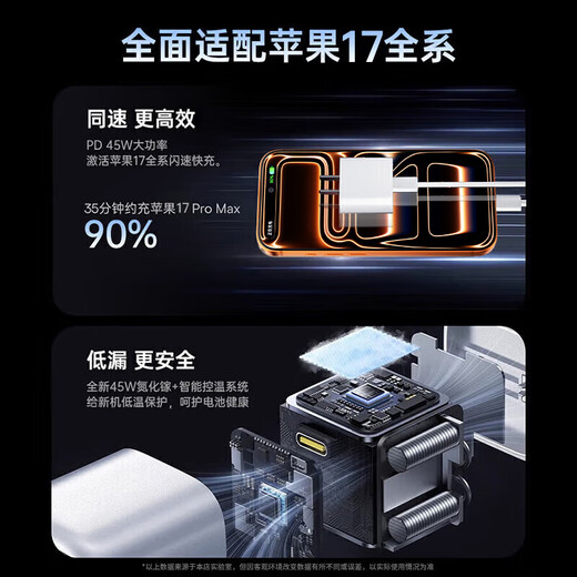 科沃苹果17/16充电器40W/45W快充头15充电线数据TypeC套装氮化镓自营正品适配原装iphone17promax手机