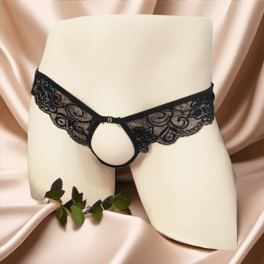 New men's lace sexy underwear thong for couples, open crotch, no need to take off, straight insertion, temptation thong, sexy open crotch, black T pants, 1 pair 2XL 130-140Jin Jin equals 0.5 kg